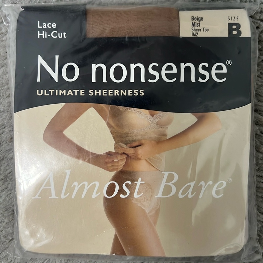 NO NONSENSE Almost Bare Lace Hi-Cut Pantyhose "Beige Mist" SZ B NWT